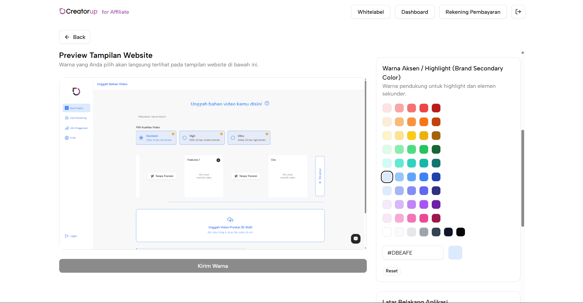Dashboard Affiliate Creator Up — Customizing Whitelabel